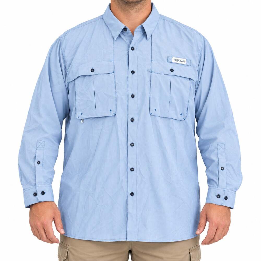NEW Magellan Outdoors Shirt Mens 2XL Blue Check Long Sleeve UPF50 Fishing